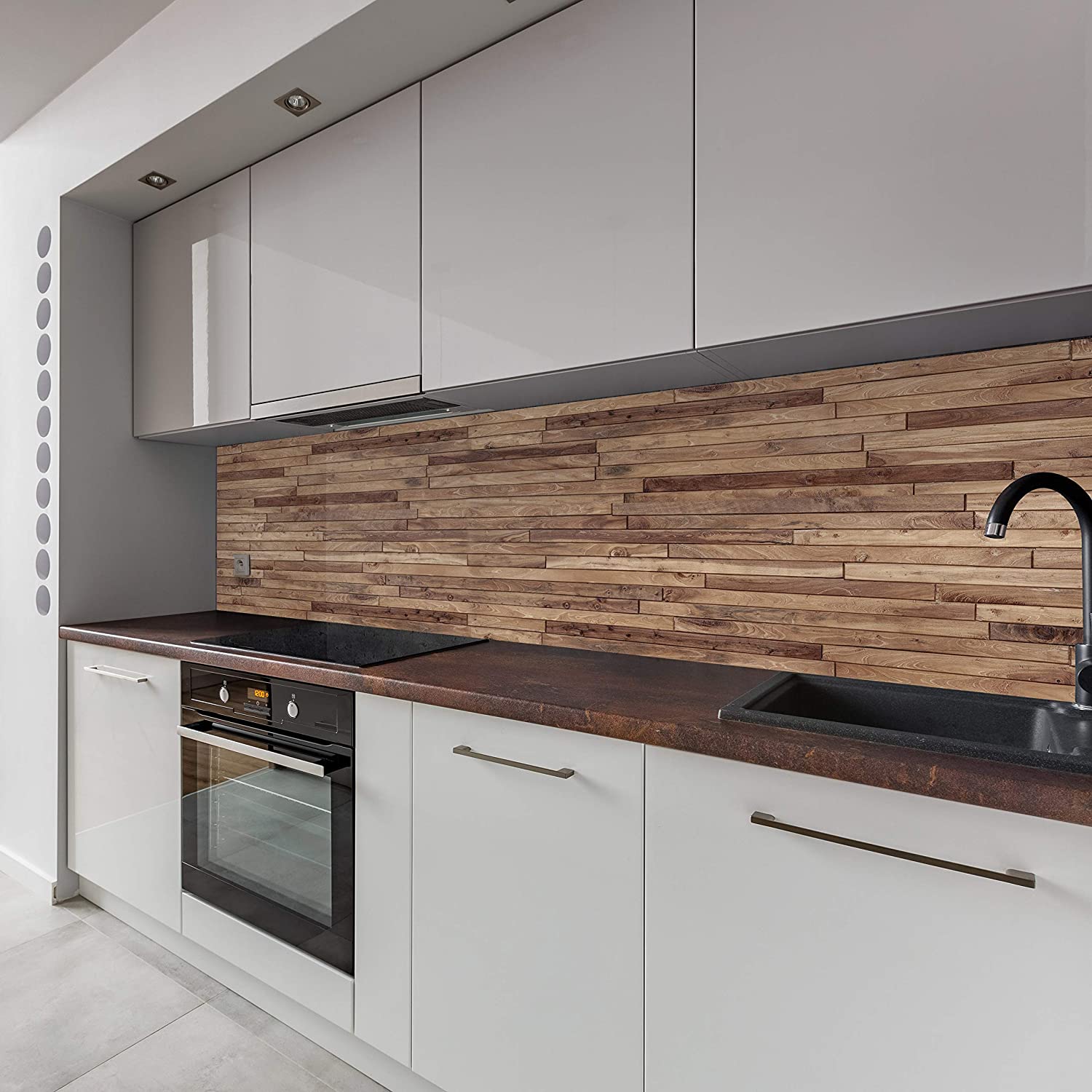 Küchenrückwand mit Holz V1 Motiv als Fliesenersatz und Spritzschutz